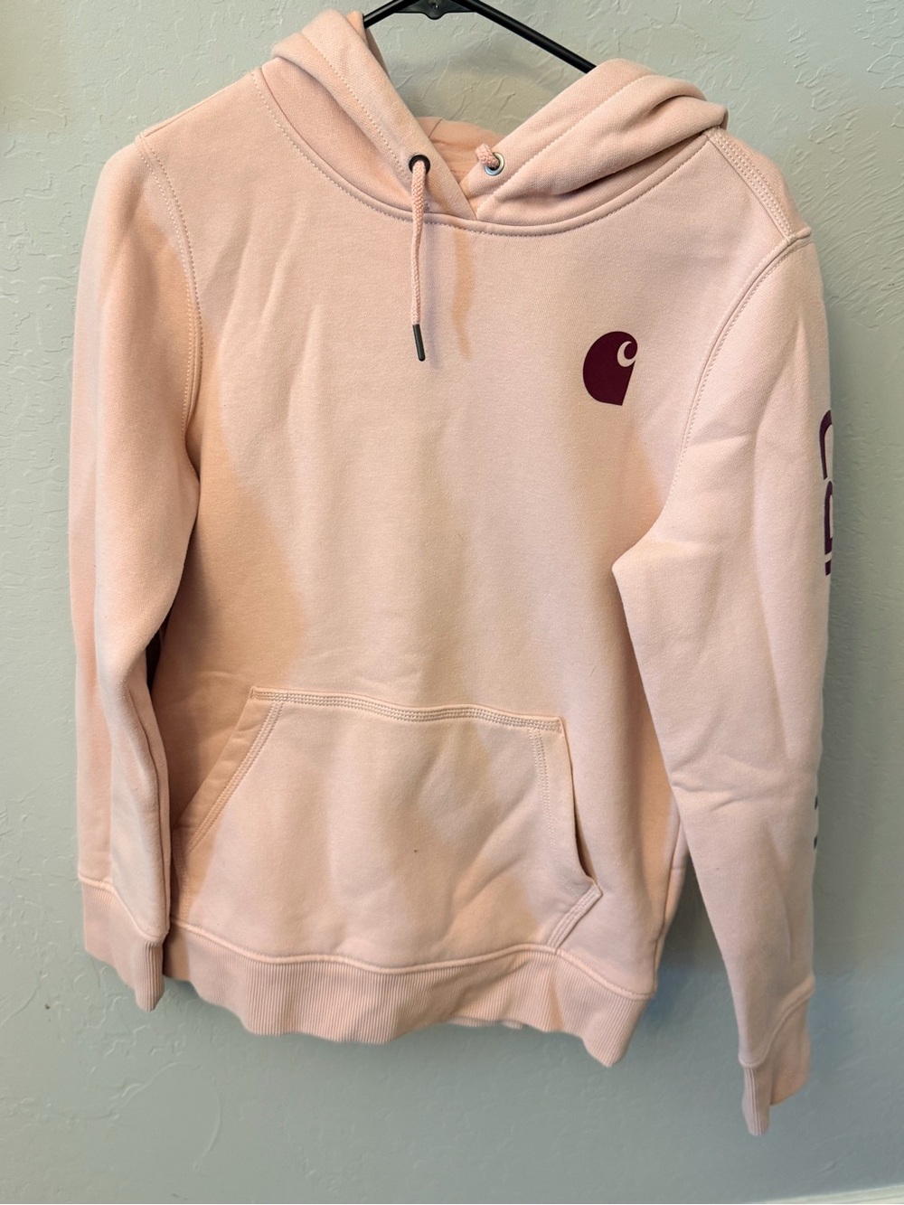 Carhartt Women's Blush Pink Hoodie with Maroon Logo